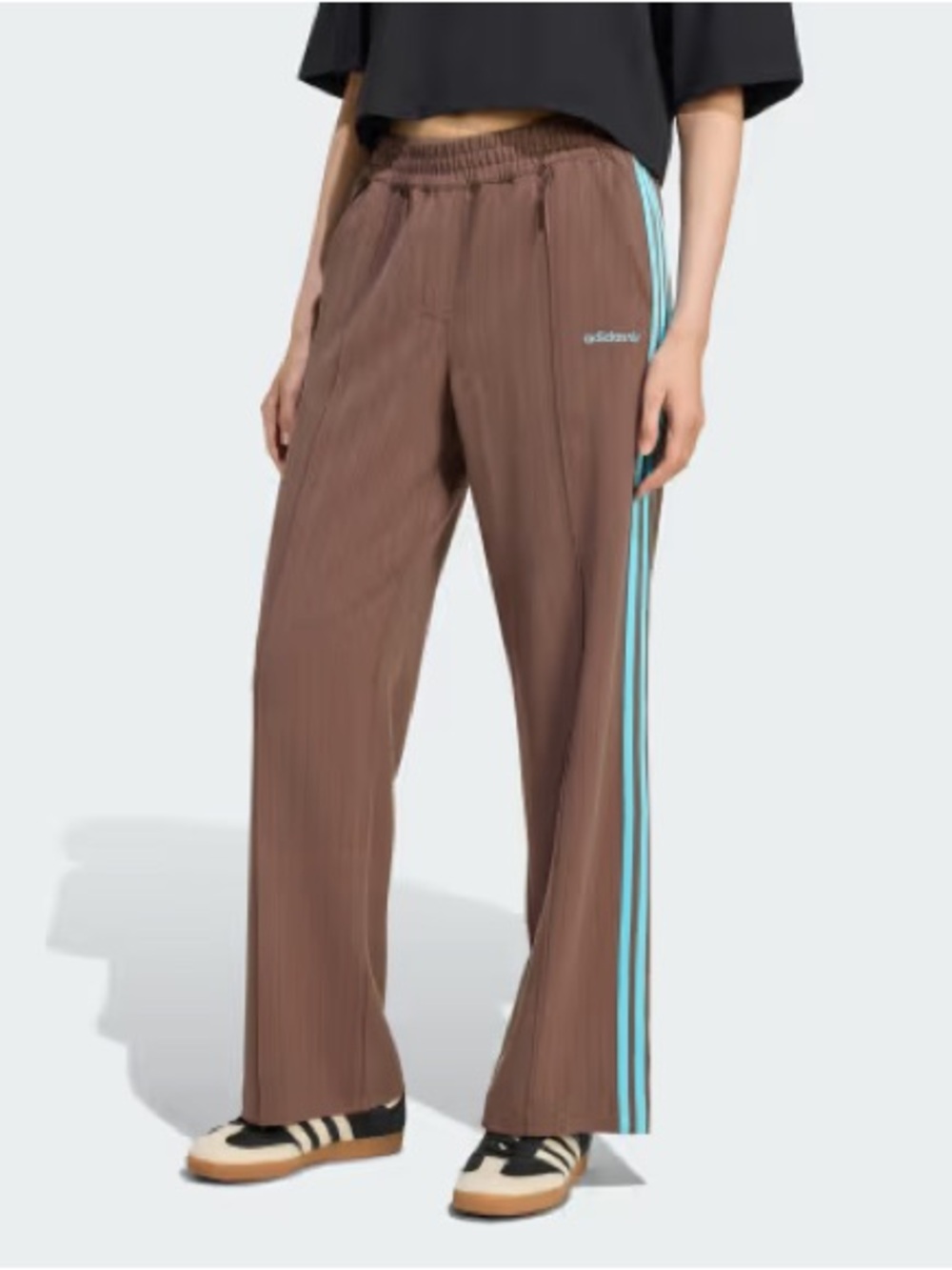 Adidas Brown Wide-Leg Track Pants with Aqua stripes